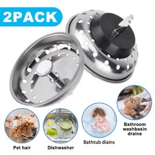 2x Premium Kitchen Sink Strainer Replacement Waste Plug Basin Drain Filter Steel