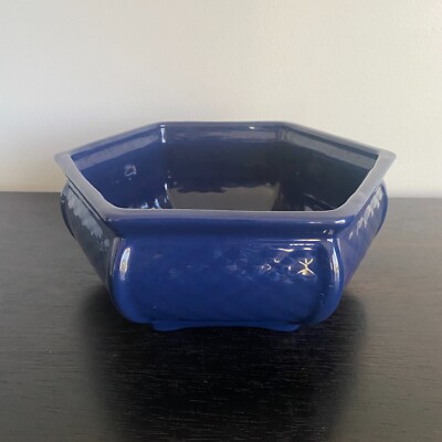 Vintage Haeger Blue Low Profile Planter Hexagon Shape