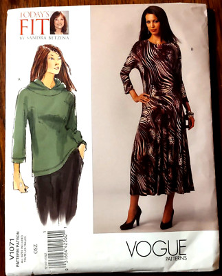 Todays Fit Vogue V1071 Sewing Pattern UNCUT Knit Pullover Hood Top Dress All Sz