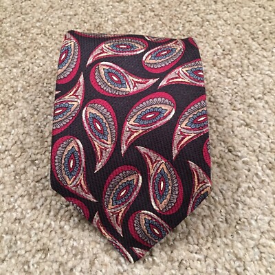 Robert Talbott Necktie Black Red Paisley Silk USA