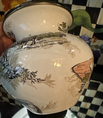 Mackenzie Childs Aurora 5" Enamel Vase Enamelware USA Excellent Farm Theme Toile - Picture 8 of 11