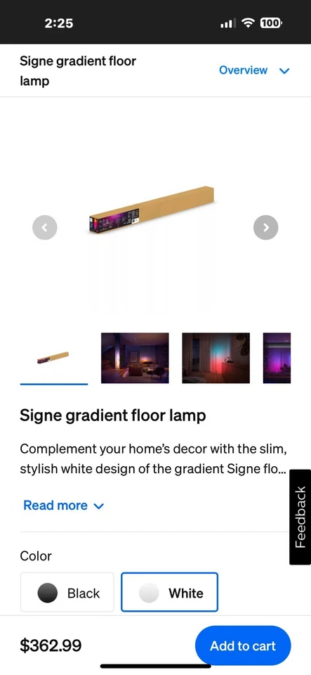Philips Hue Signe Gradient White Floor Lamp Light 57" Tall Vibe Led Boston Near - Image 4 of 4