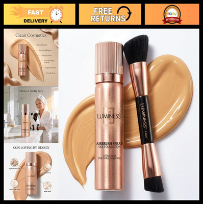 Silk Airbrush Spray Foundation & Dual-Sided Buffing Brush Kit - Full Coverage, H