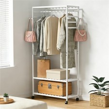 Mobile Coat Garment Rack Storage Shelf Bag Hooks Corner Closet System Organizer