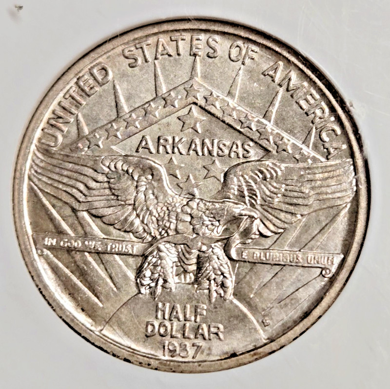 1937-s ARKANSAS CENTENNIAL COMMEMORATIVE NGC MS65 SLIGHT TONER W/MINT LUSTER
