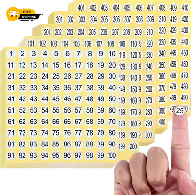 7500 Pcs 1-500 Round Number Stickers 0.4'' Waterproof Small Consecutive Labelling