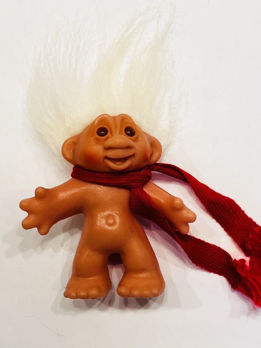 Vintage Dam Troll Doll 1986 White Hair Red Scarf Collectible 1980s