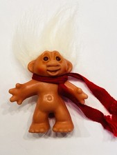 Vintage Dam Troll Doll 1986 White Hair Red Scarf Collectible 1980s Toy BIN 53