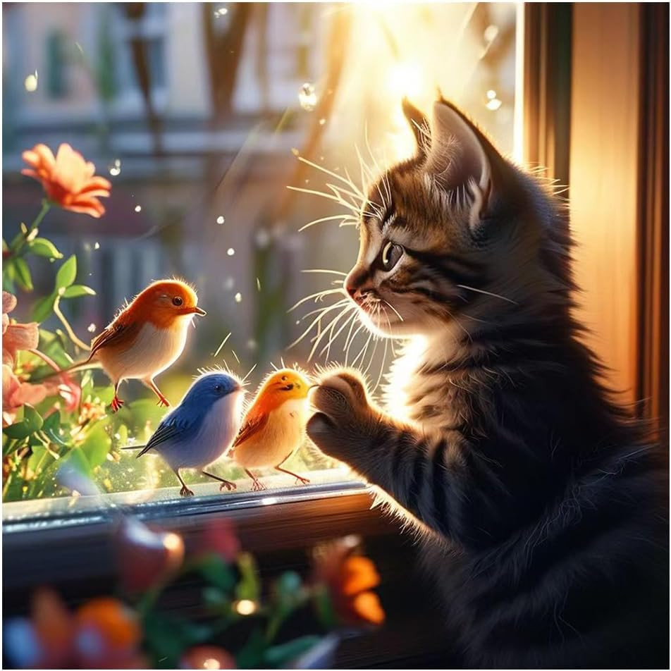 Cat Diamond Art Kits for Adults,5D Bird Diamond Art Painting Kits for Beginners,