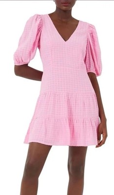 NWT FRENCH CONNECTION Birch pink gingham checked mini dress US 4