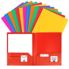 6 Pack Letter Size Folders, 2 Pocket Plastic, Business Card Holder