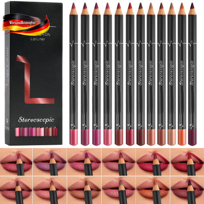 Lipliner Set wasserfest matte finish 12 Farben für volle pralle Lippen