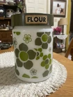 Vintage Anchor Hocking Crazy Daisy Canister 7 1/2" Milk Glass With Olive Green L