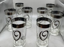Vintage Dorothy Thorpe Bar Glasses Initial “O”Silver Rim Set of 8 HIGHBALL Glass