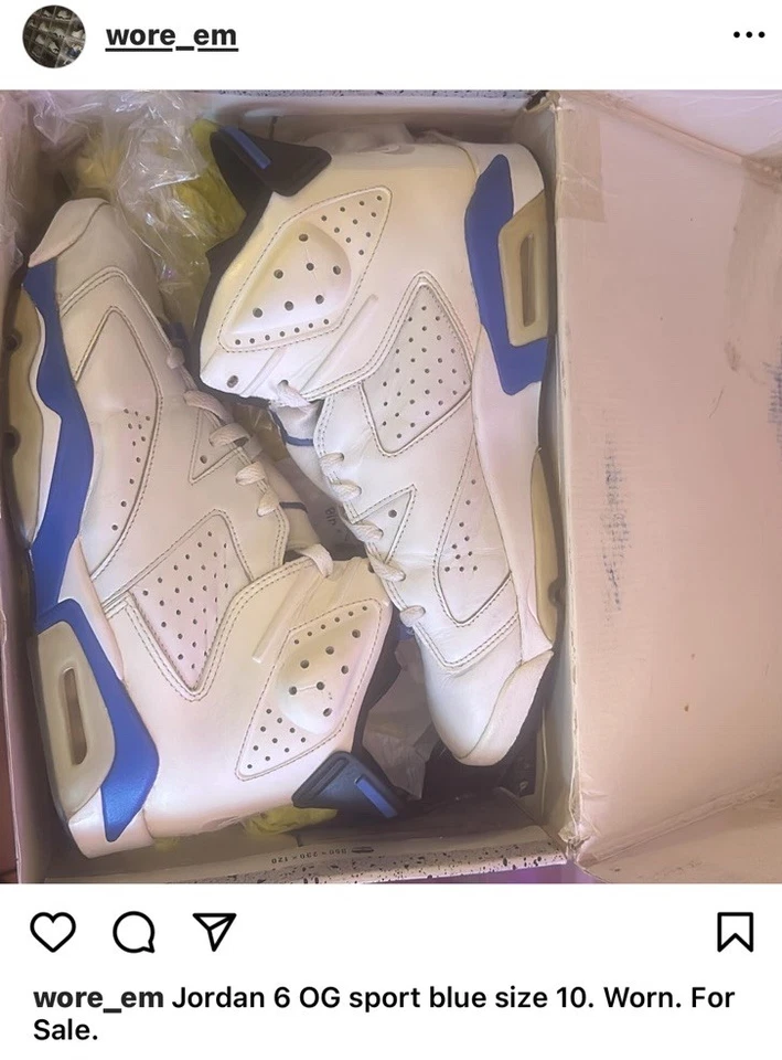 Jordan 6 OG Sport Blue 1991. Usado. Entresuela intercambiada Foto 2 de 4