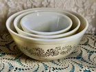 1950's PYREX Homestead Tan Nesting Mixing Bowl Set 401, 402 and 403