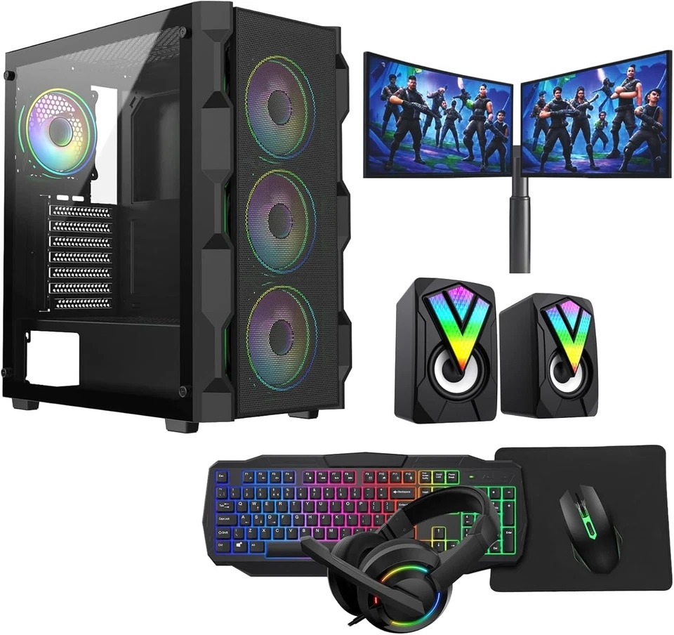 Gaming PC Bundle Dual Monitor i5 GT730/710 2GB Win11 Pro SSD+HDD UK Free Ship - Image 2 of 4