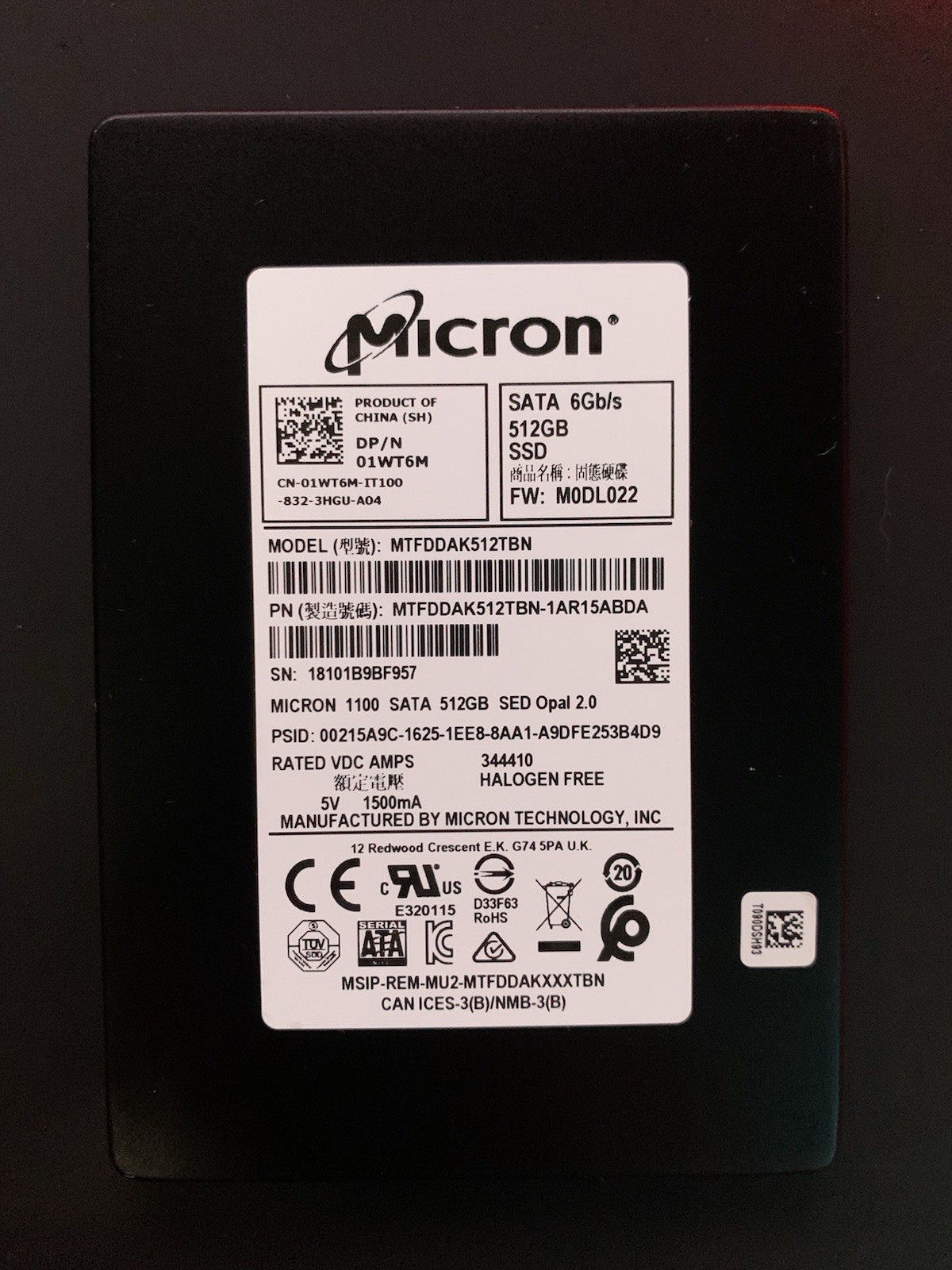 MTFDDAK512TBN MICRON SSD DRIVE 512GB 2.5'' SATA | eBay