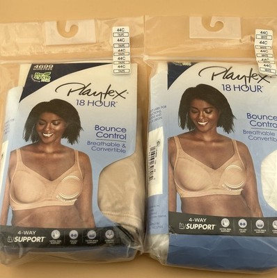 2 Playtex Women's 18 Hour Bounce Control Wire Free Bra 44C NEW # 4699
