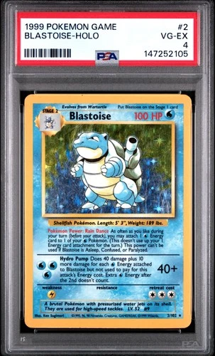 147252105 Blastoise 1999 Pokemon #2/102 Holo PSA 4