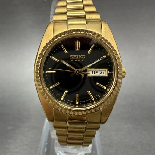 Seiko Watch Women 24mm Black Tone Gold Tone Daydate Round 7N83-0041 New Battery5