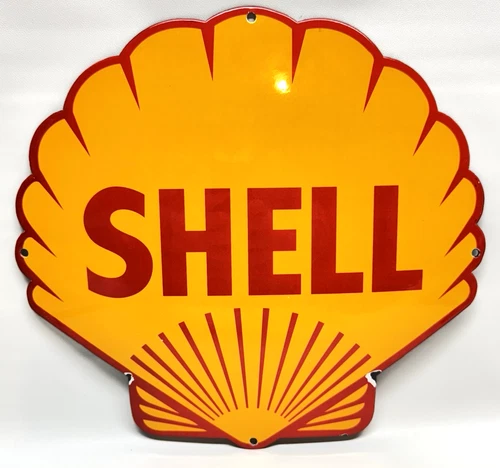 Shell Gasoline - Vintage Porcelain Sign - Pump Plate Advertisement