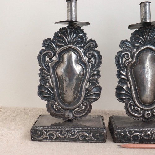 Antico candelabro in argento coloniale spagnolo repousse altare sterling ramilletes - Foto 3 di 19