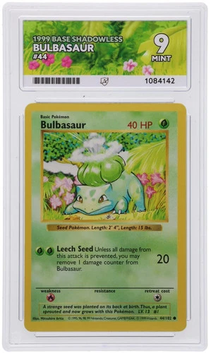 POKEMON - BULBASAUR 44/102 - SHADOWLESS - BASE SET - ACE 9 MINT