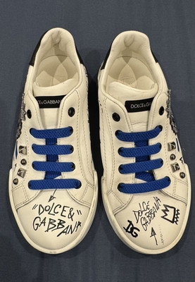 Dolce & Gabbana Kids Portofino Light Leather Graffiti Studded Sneakers 11.5