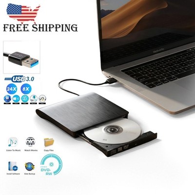 Slim External CD DVD RW Drive USB 3.0 Writer Burner Player Black For Laptop PC