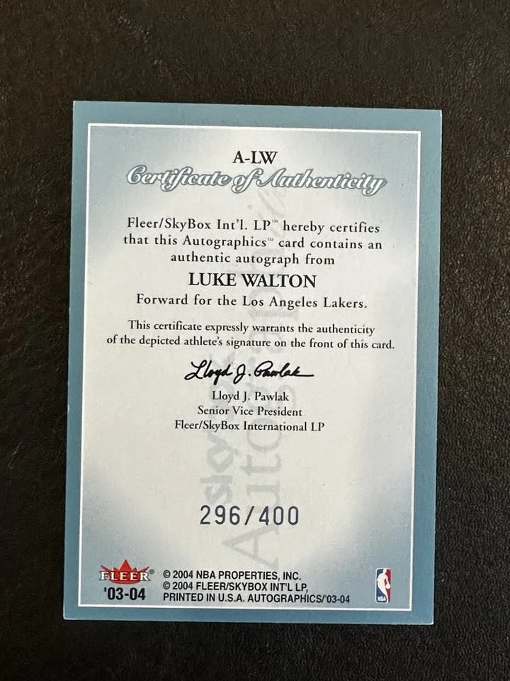 2003-04 Skybox Autographics - Autographics Luke Walton #A-LW Blue /400 (AU, RC) - Image 2 of 2