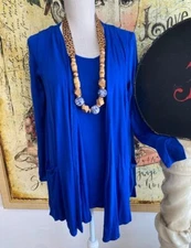 Antthony Royal Blue Jersey Knit L/S Tunic Top T-Shirt Vest Set S Small New