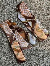 2 Satin Scarf Handbag Handle Protector Head Bandeau Wrist Wrap Tie Orange Brown