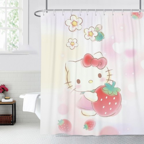 3D Hello Kitty Printed Shower Curtain Waterproof Bathroom Curtain With 12 Hooks - Picture 21 of 39