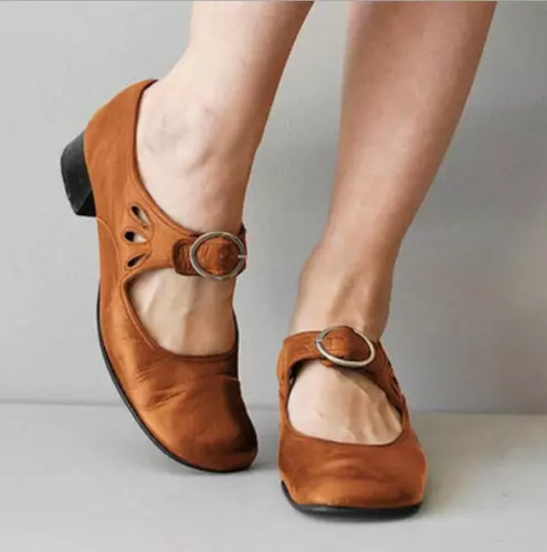 Mujer Mary Jane Zapatos Cuero Plano Lolita Punta Redonda Ballet Colores Tallas - Imagen 7 de 15