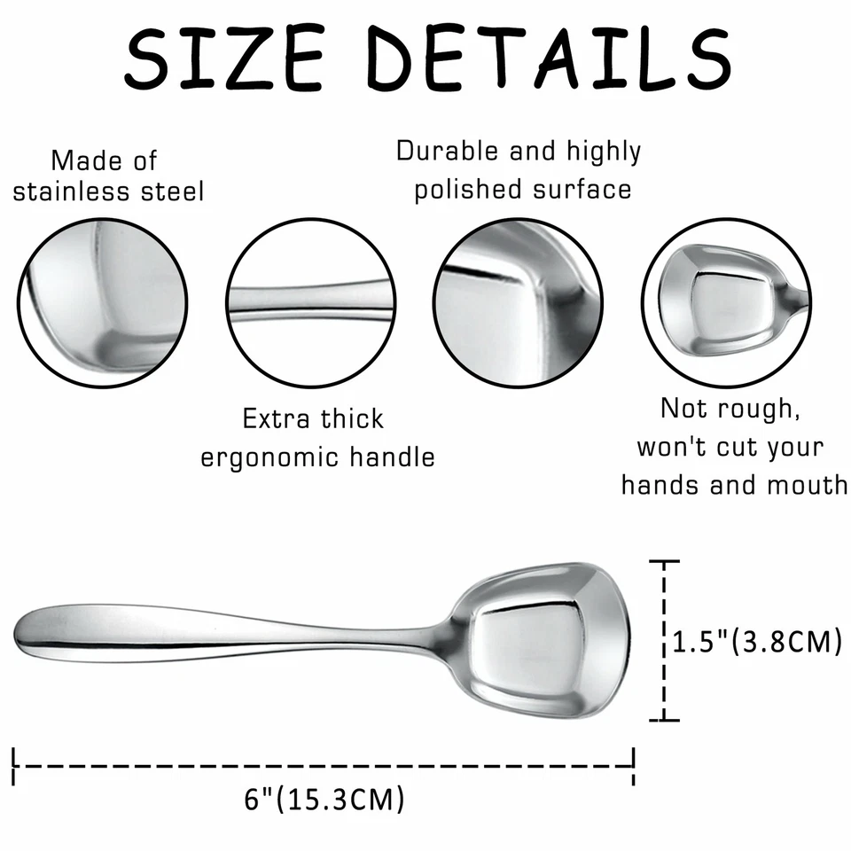 6pcs Stainless Steel Square Soup Spoon Dinner Spoon Flat Spoon Flatware 6 inches - Image 3 of 4