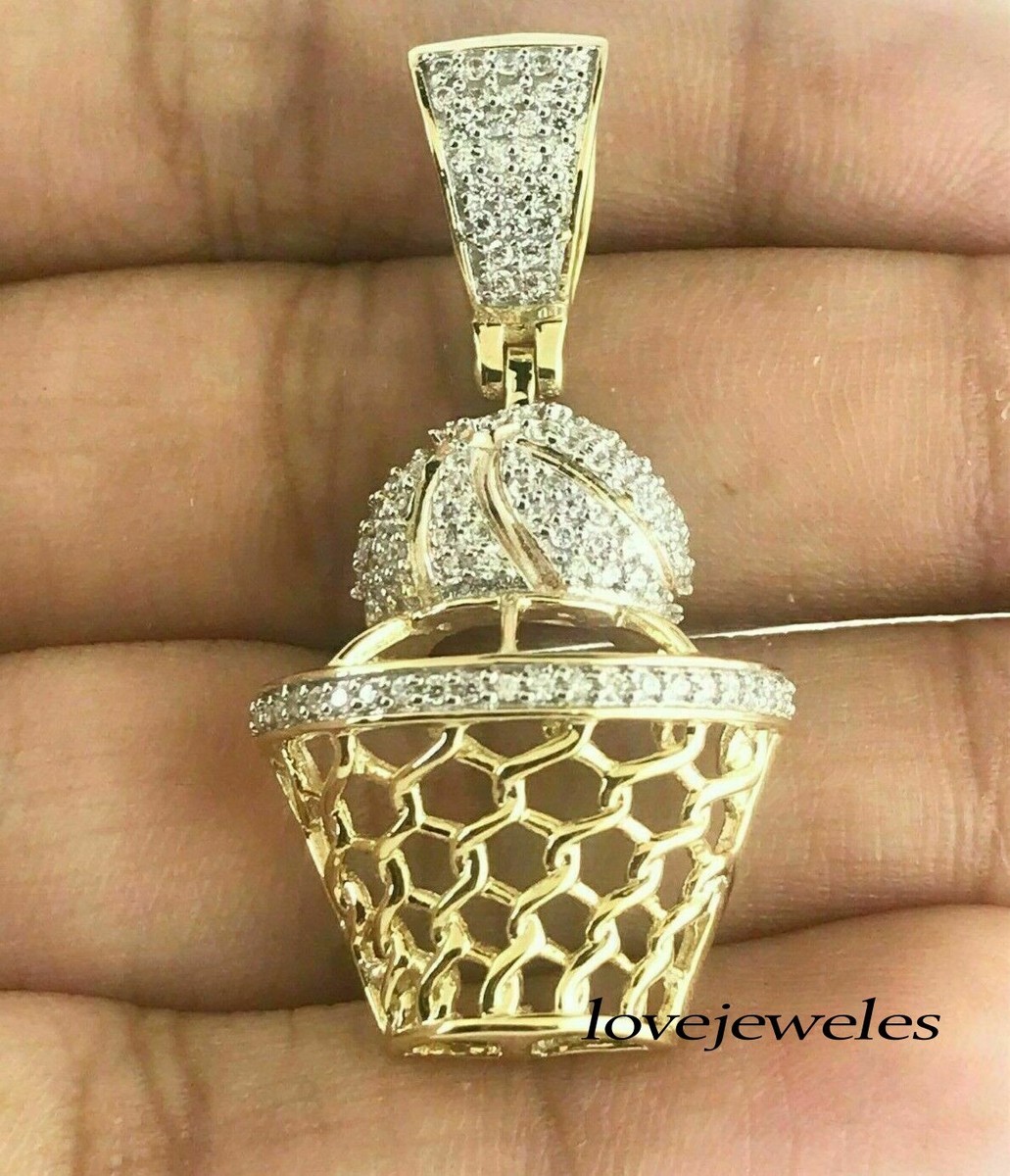 2CT Lab Created Round Cut Diamond Basketball Pendant 14K Yellow Gold Finish
