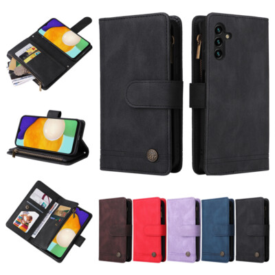 For Samsung Galaxy A73 A54 5G A34 Multi-Slot Zipper Leather Wallet Slim Case