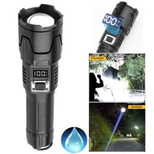 Super Bright LED Flashlight IP65 Rechargeable Work Light Zoomable Tactical Torch