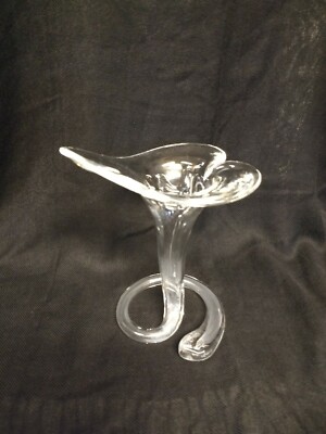 Cala Lily/Iris Hand Blown Clear Glass Bud Vase, pulled swirled base, Gift worthy