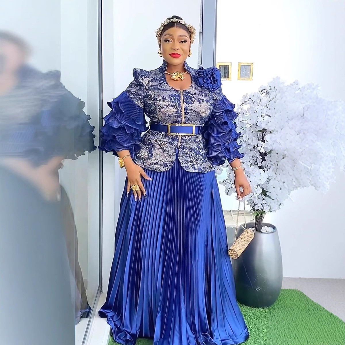 Wedding Party Women Top Long Skirt Two Piece Set Plus Size African