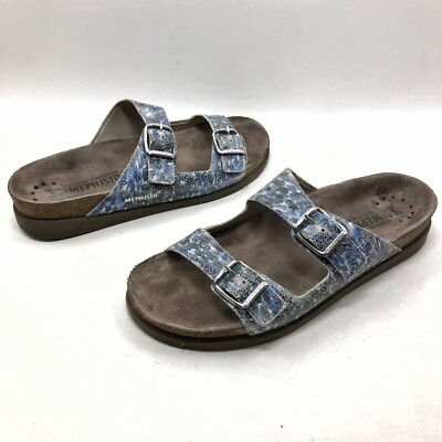 Mephisto Sandals Blue Leather 2-Buckle Strap Cork Air Relax Sz  EU 41 /11 Flats