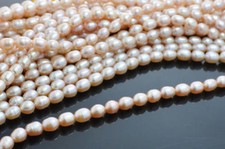 Natural 6-7mm Freshwater Cultured Pink Rice-shaped Pearl Loose Beads 14.5''