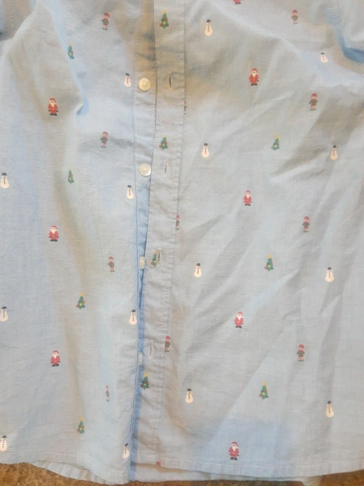 Хороший лот из 2 мальчиков длинным рукавом рубашки Рождество синий платье красный снеговик M 10-12 - Изображение 2 из 4