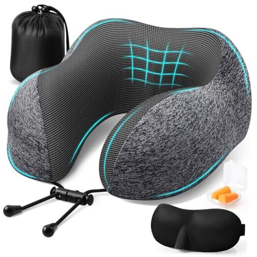 Memory Foam Travel Pillow for Airplane Sleeping – Removable Dark Grey Cover-image