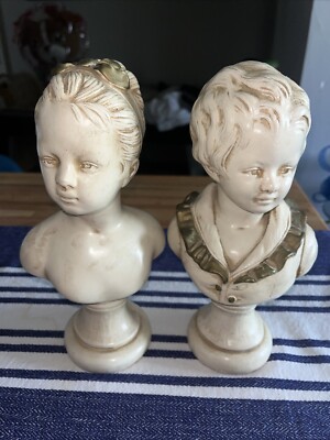 Vintage Alexander Backer Co Chalkware Bust Boy And Girl