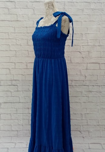 Shein Dress Size L 12-14 Blue Elasticated Bodice Midi Maxi Shoulder Ties Frill - Picture 5 of 16