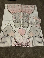 Room Darkening Curtain Panel Set. Elephant Themed & Matching Pillow Cover- Baby