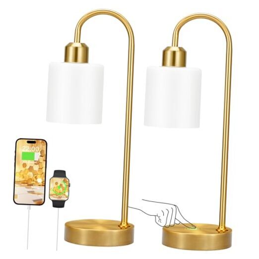Opal Gold Desk Lamps for Home Office - 3 Way Dimmable Touch Gold Lamp B-Opal