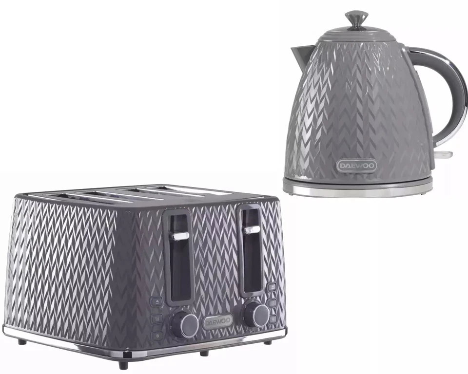 DAEWOO Argyle 3000W Retro Matching Kettle & 4-Slice Toaster Set 6 Level Browning